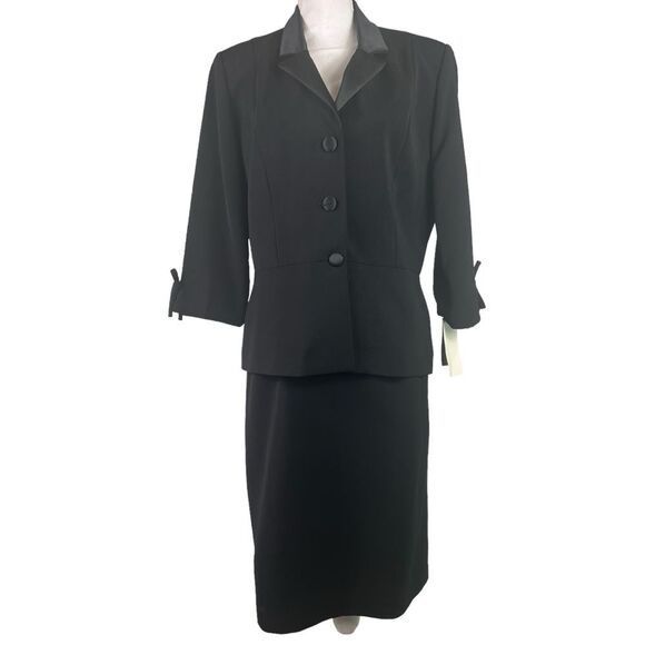 New Jessica Howard Skirt Suit Black Size 14 Made in USA Business Career Jacket - Picture 1 of 16